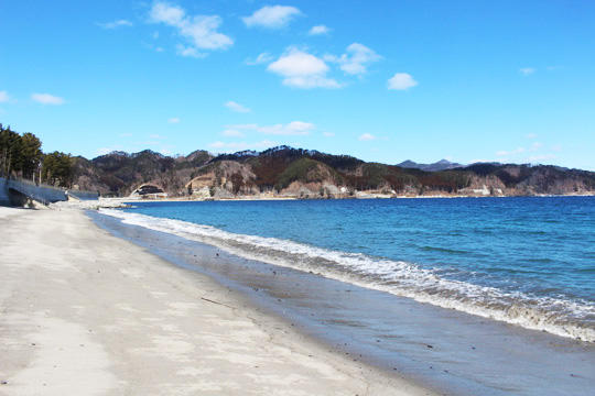 旅館「宝来館」の目の前にある海岸